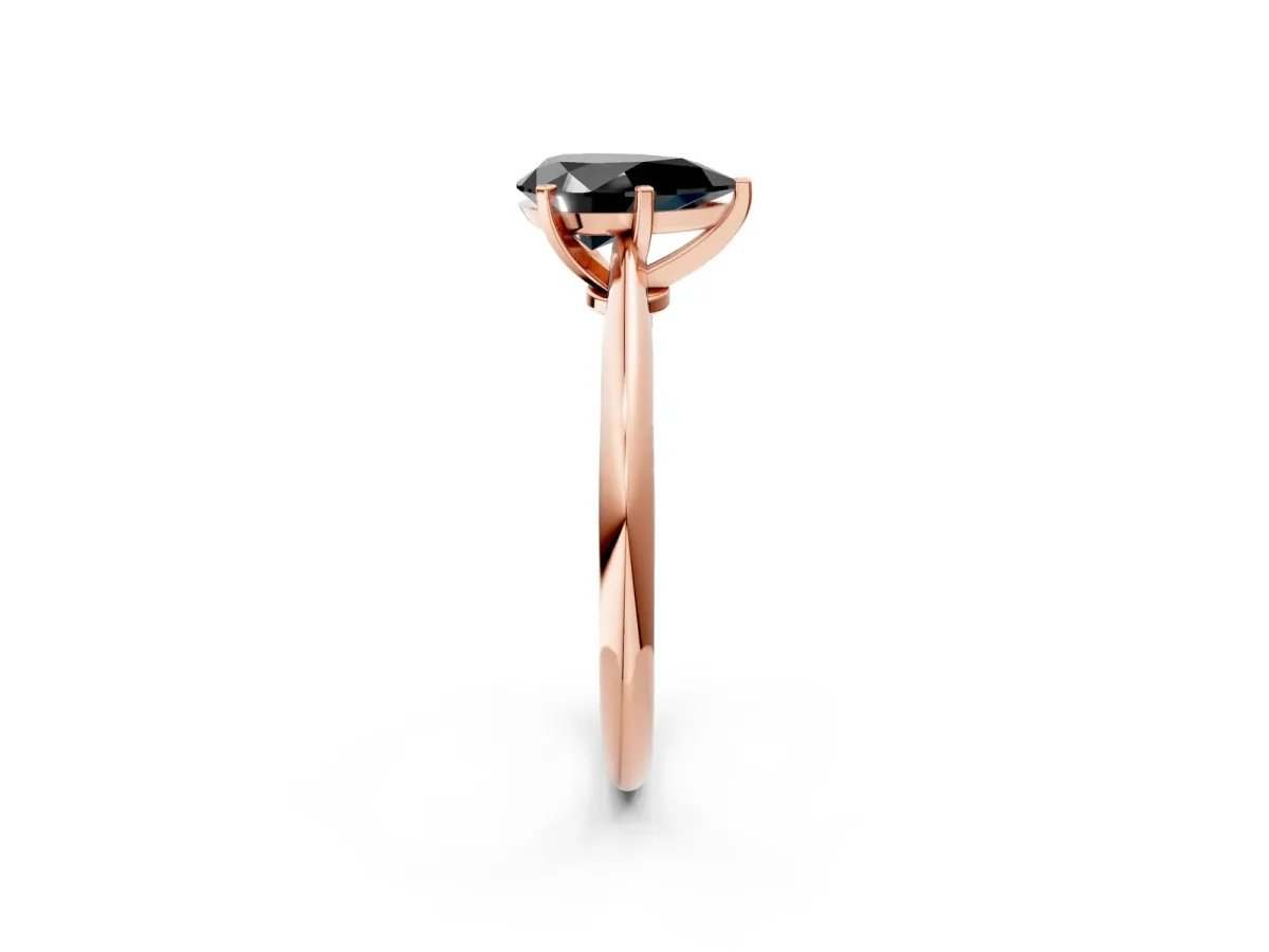 Fancy Black Pear Cut Diamond Solitaire Engagement Ring with Classic Band and Four-Prong Setting Rose gold