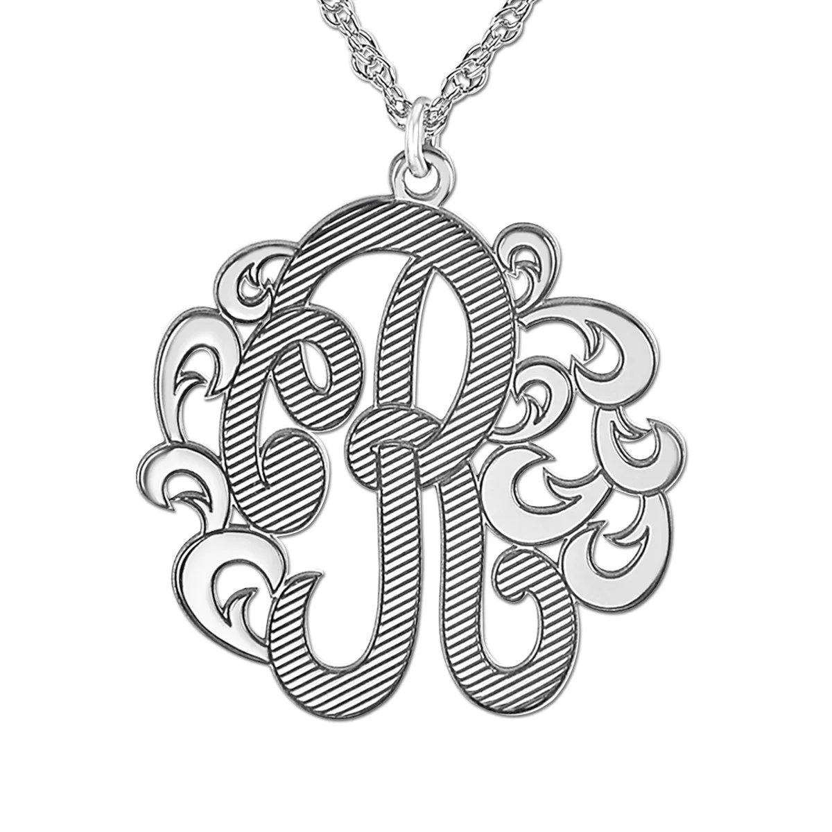 Gold and Silver Monogram Pendant with Filigree Design White gold