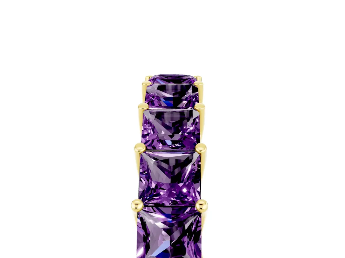 Princess Cut Amethyst Channel-Set Eternity Band with Prong Setting Yellow gold