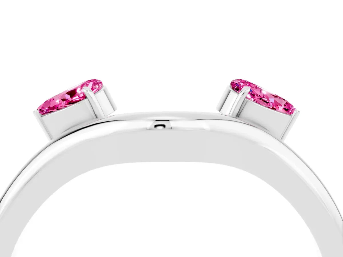 Pear Cut Pink Sapphire Two-Stone Open Band Ring with Prong Setting Platinum