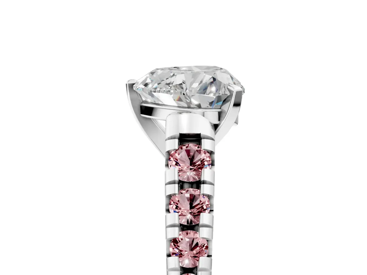 Heart Cut Diamond Cathedral Solitaire Ring with Round Morganite Pavé Band Platinum