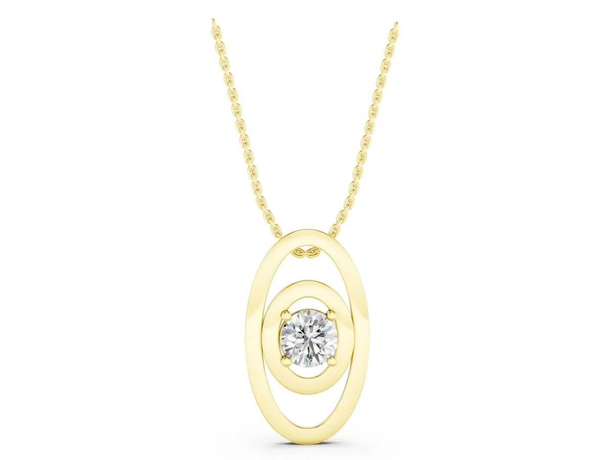 Round Diamond Bezel Set Pendant with Double Halo Yellow gold