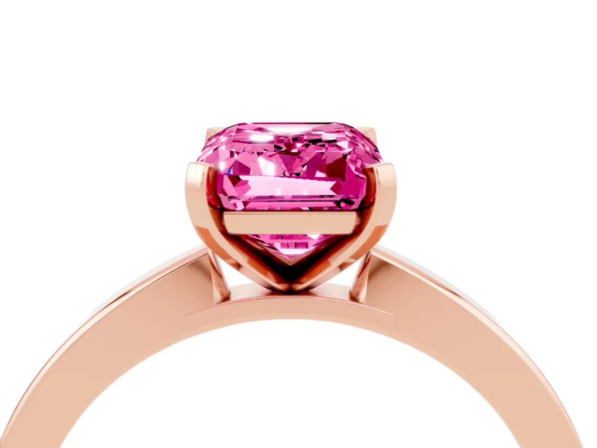 Emerald Cut Pink Sapphire Solitaire Engagement Ring with Classic Band and Four-Prong Setting Rose gold