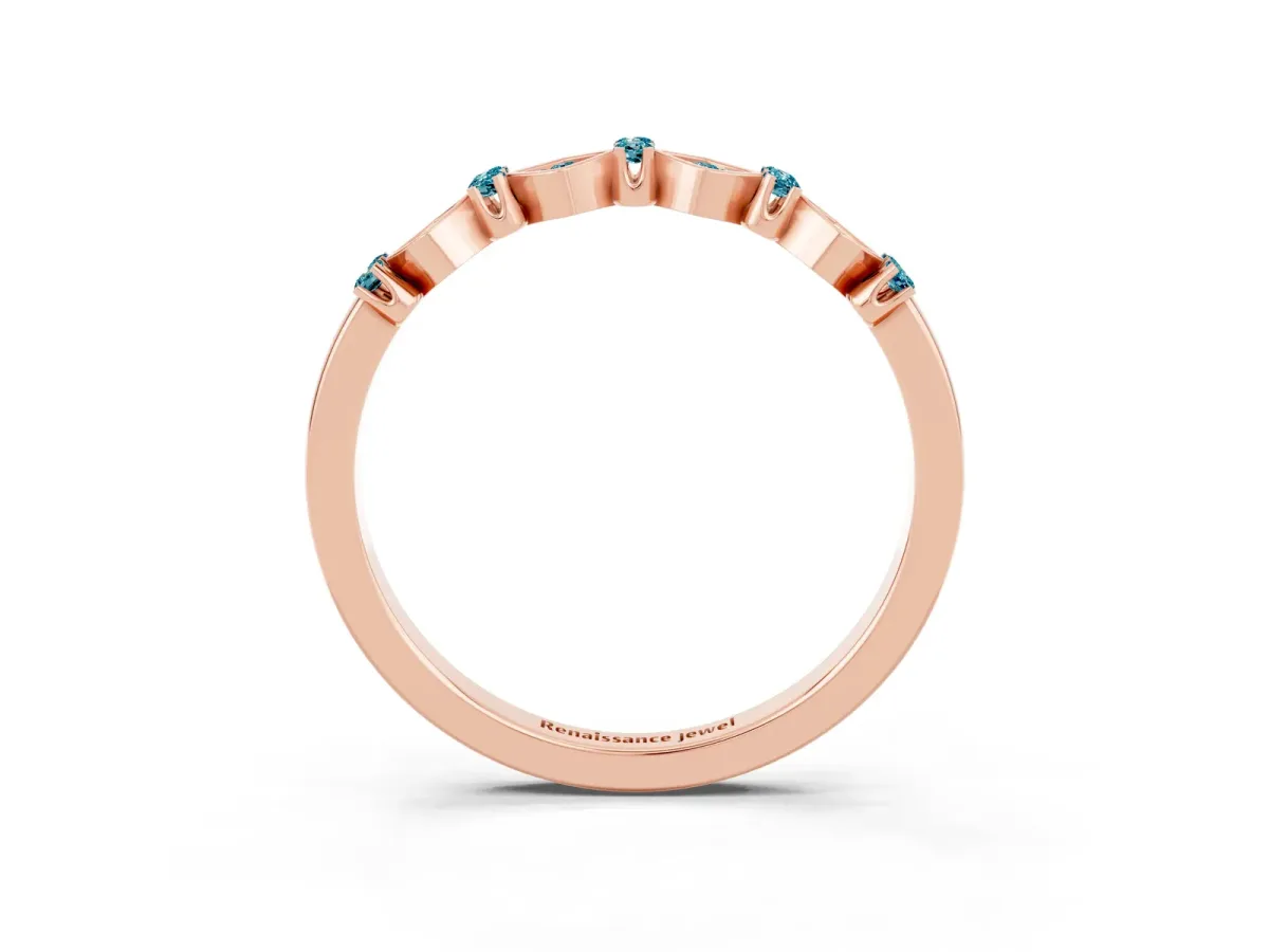 Pavé Cushion Blue Topaz Cluster Eternity Band with Prong Setting Rose gold