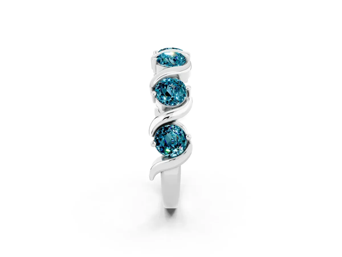 Round Blue Topaz Half Eternity Band with Wave Prong Setting White gold