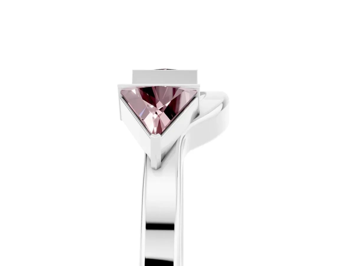 Trillion Morganite Open Band Ring with Bezel Setting Platinum
