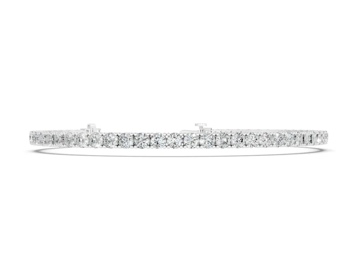 Round Diamond Tennis Bracelet with Prong Setting in White Gold Silver