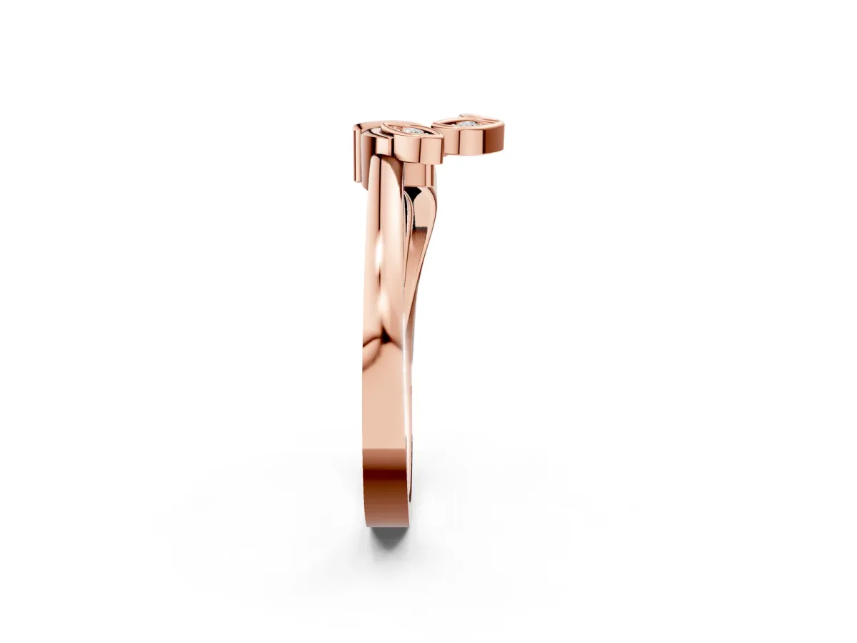 Three-Stone Round Diamond Leaf Bypass Ring with Bezel Setting Rose gold