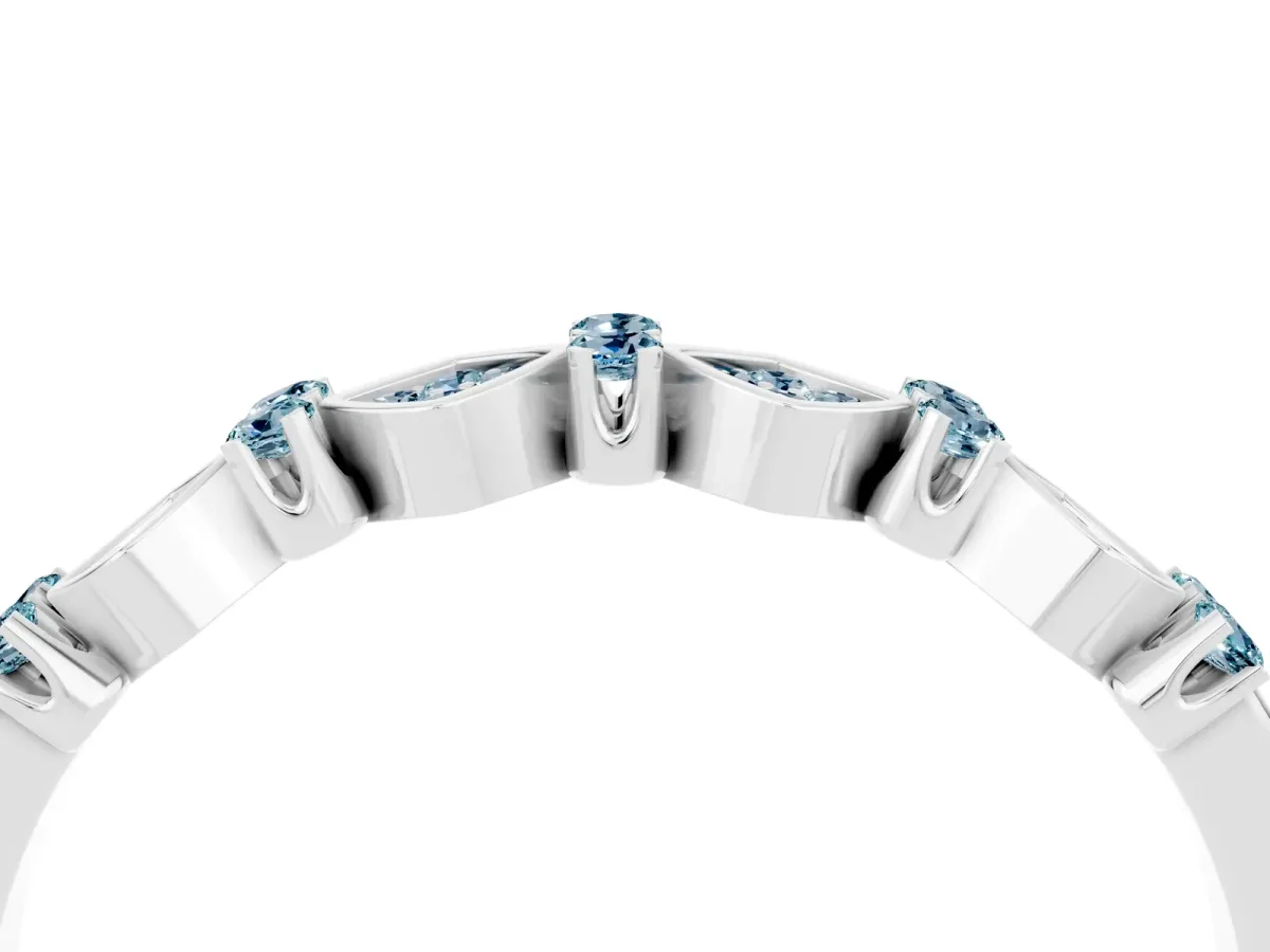 Pavé Cushion Aquamarine Cluster Eternity Band with Prong Setting Silver