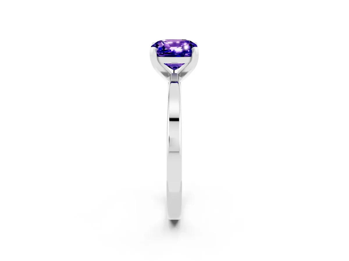 Cushion Cut Tanzanite Solitaire Engagement Ring with Classic Band and Four-Prong Setting Silver