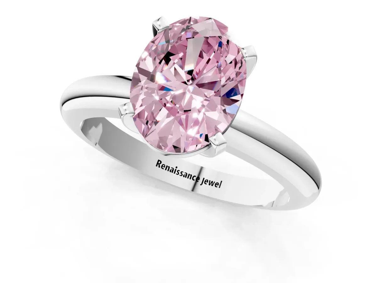Fancy Pink Oval Cut Diamond Solitaire Engagement Ring with Round Band and Four-Prong Setting Platinum
