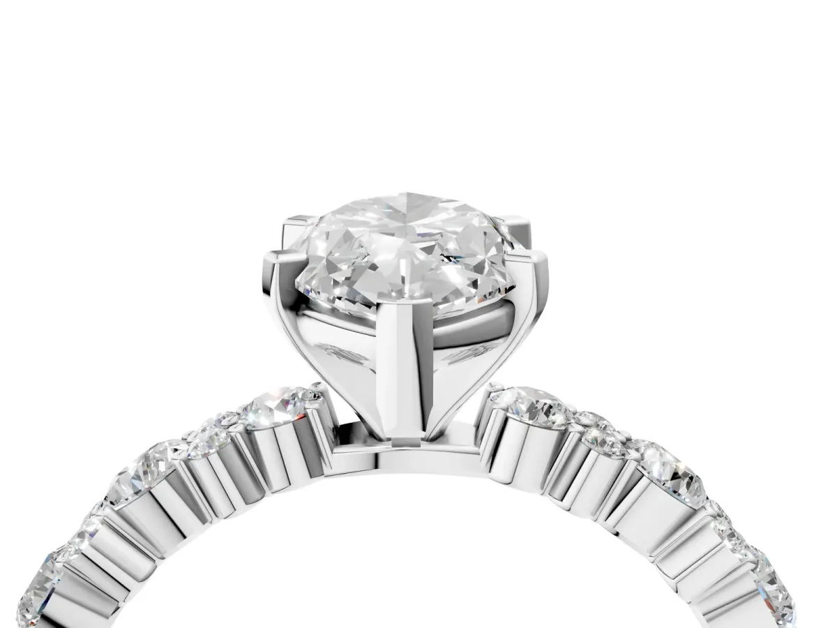 Marquise Cut Diamond Side Stone Solitaire Ring with Round and Four-Prong Setting Platinum