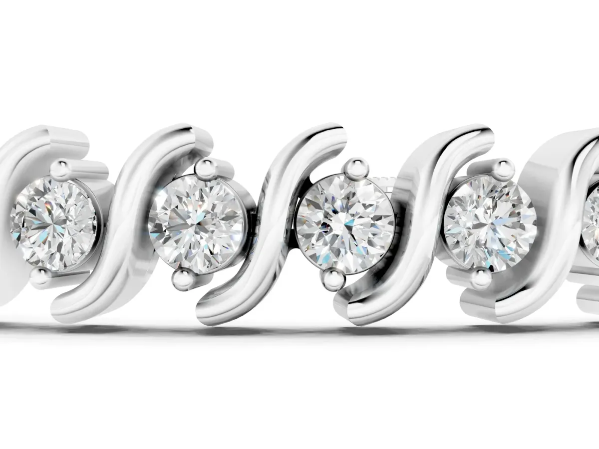 Round Brilliant Diamond Tennis Bracelet with Channel Set S-Shaped Prong Setting Silver