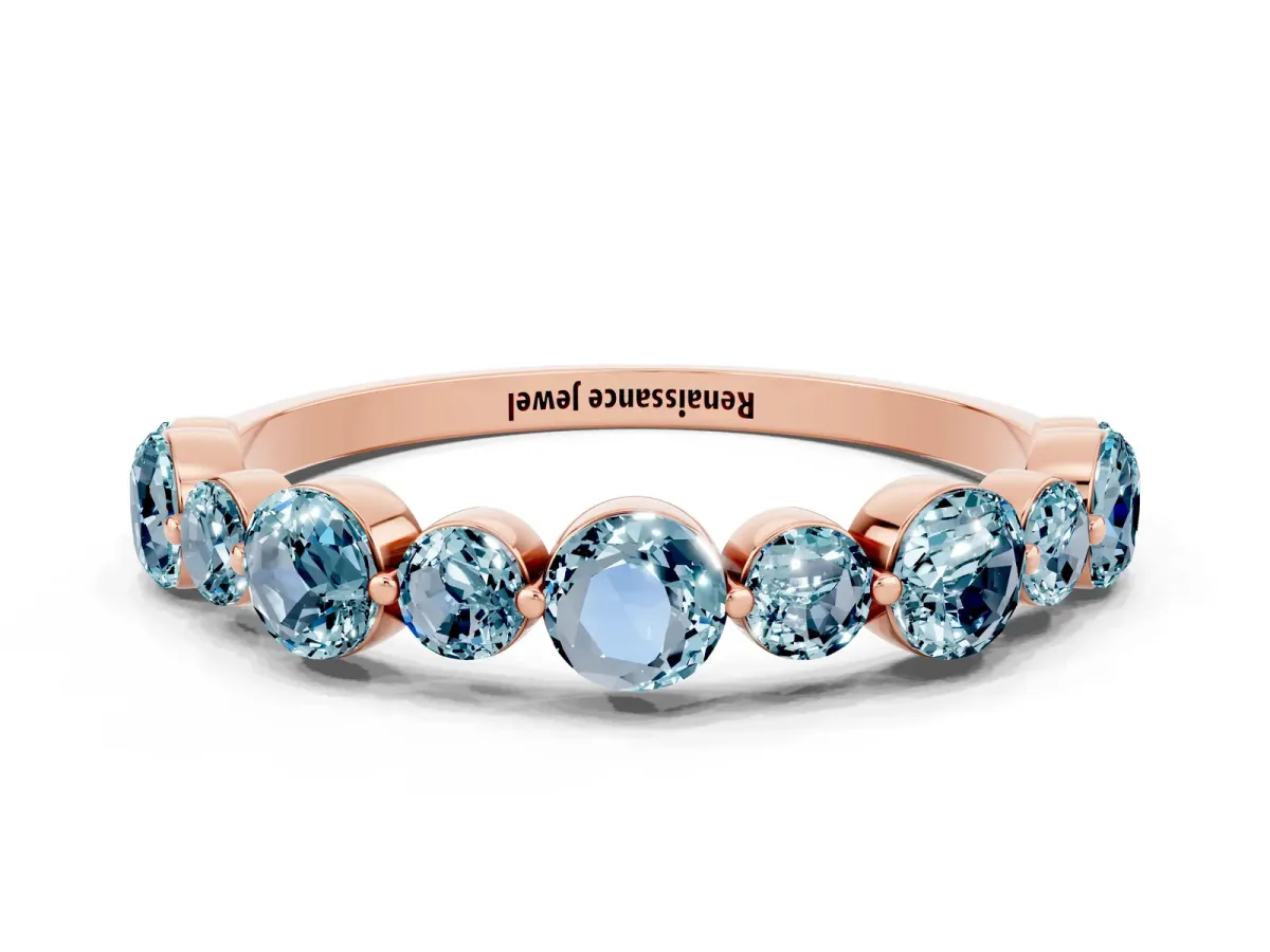 Round Aquamarine Scalloped Prong Set Eternity Band Rose gold