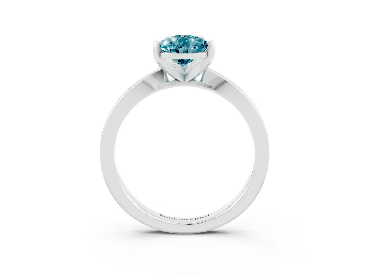 Pear Cut Blue Topaz Solitaire Engagement Ring with Classic Band and Four-Prong Setting Silver