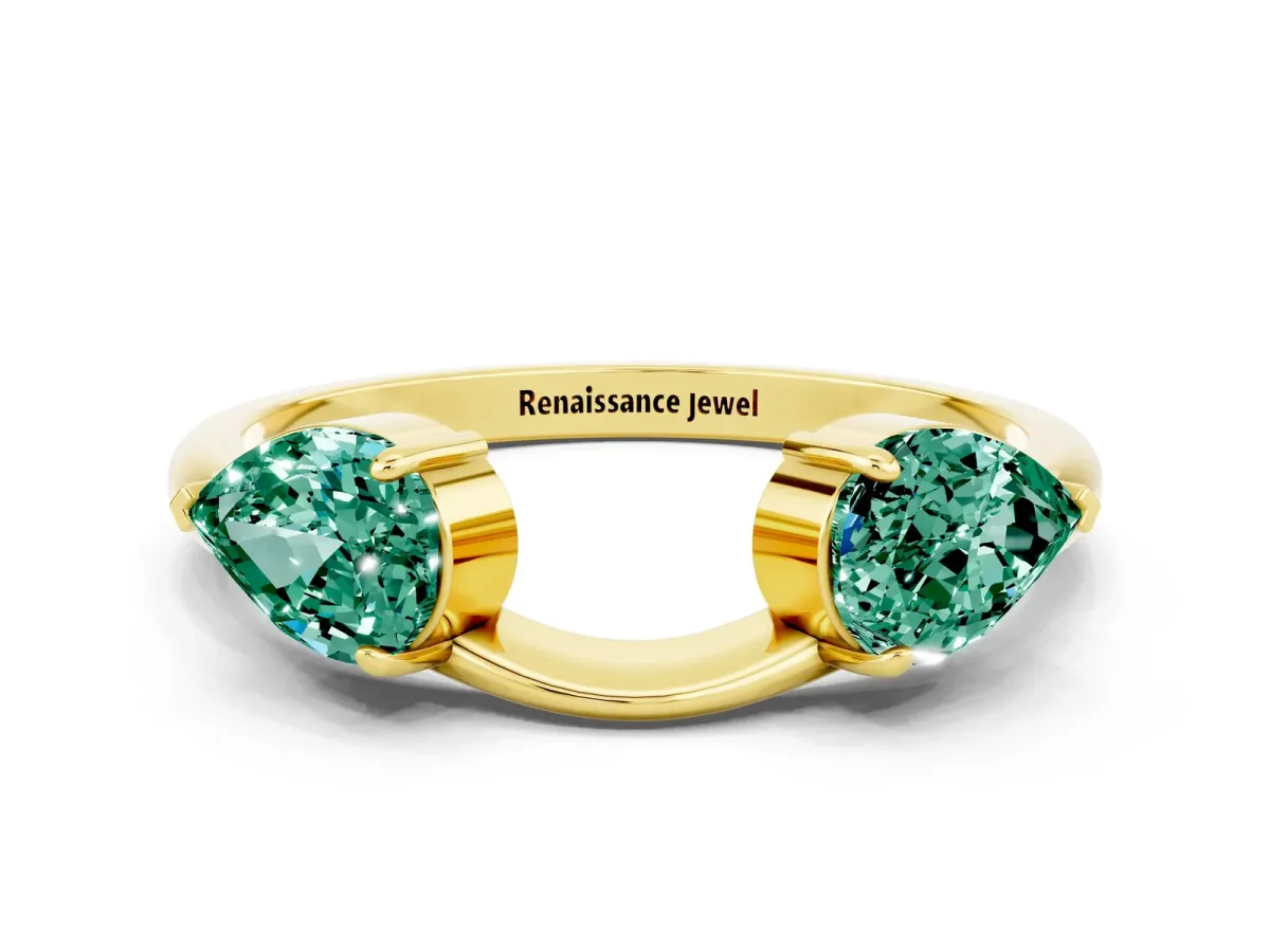 Two-Stone Pear Green Sapphire Bypass Ring with Prong Setting Yellow gold