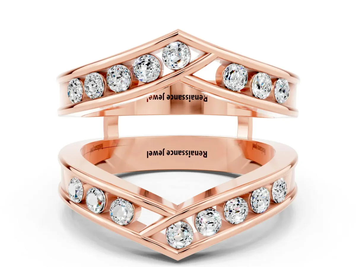 Round Moissanite Channel-Set Chevron Band Rose gold