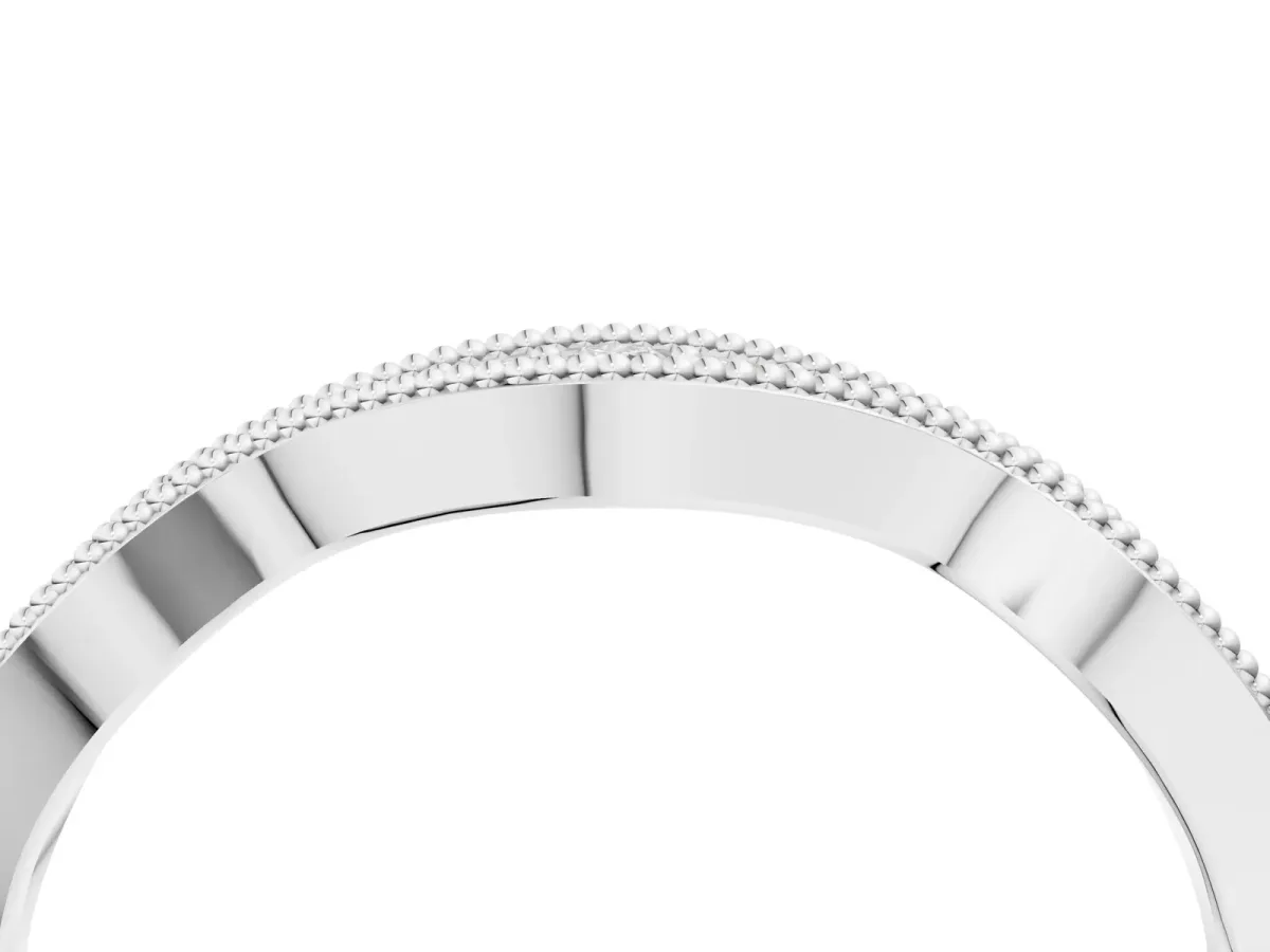 Milgrain Diamond Marquise Curved Band with Pavé Setting White gold