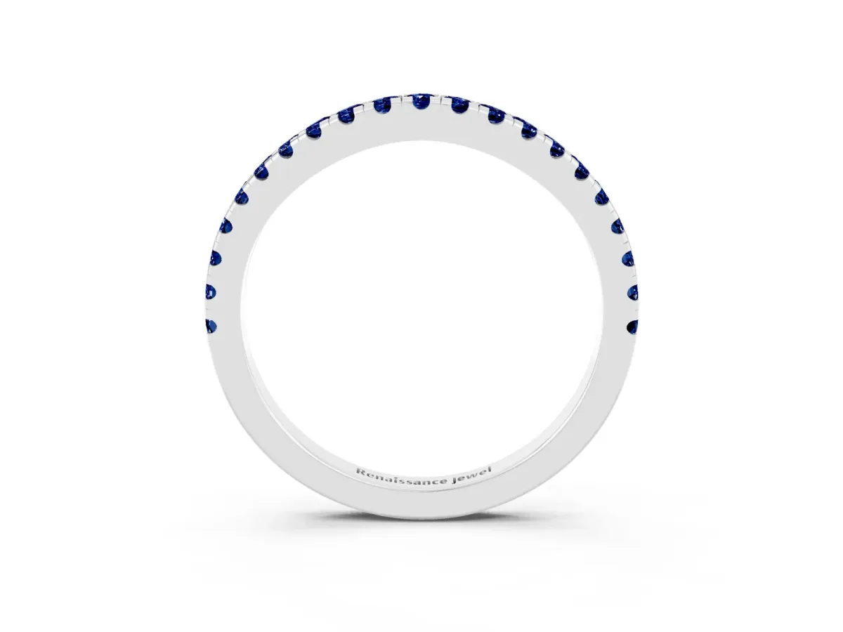 Round Blue Sapphire Pavé Half Eternity Band with Shared Prong Setting Platinum