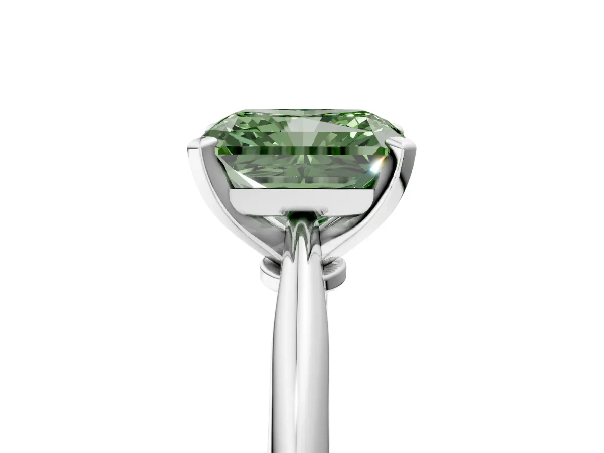 Fancy Green Radiant Cut Diamond Solitaire Engagement Ring with Classic Band and Four-Prong Setting Silver