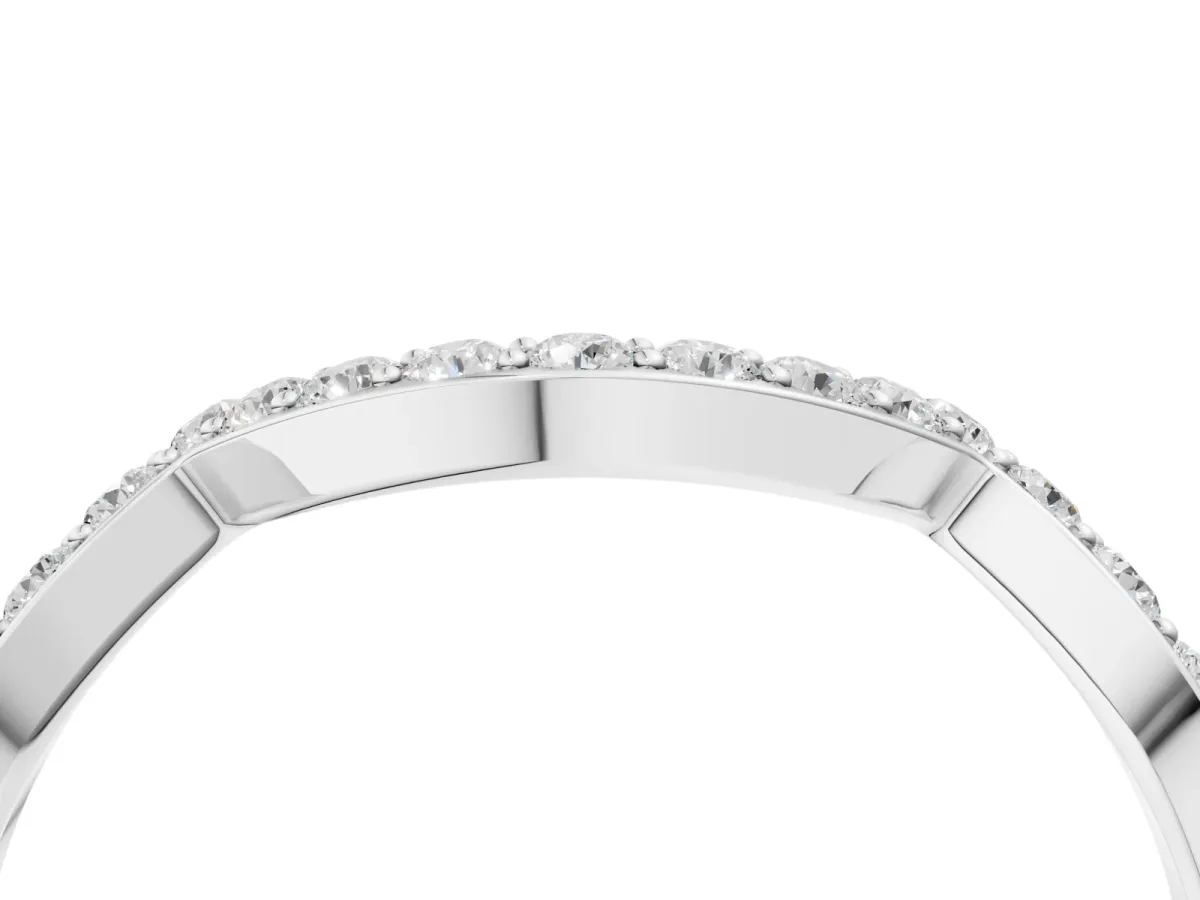 Curved Pave Round Diamond Contour Band with Shared Prong Setting White gold