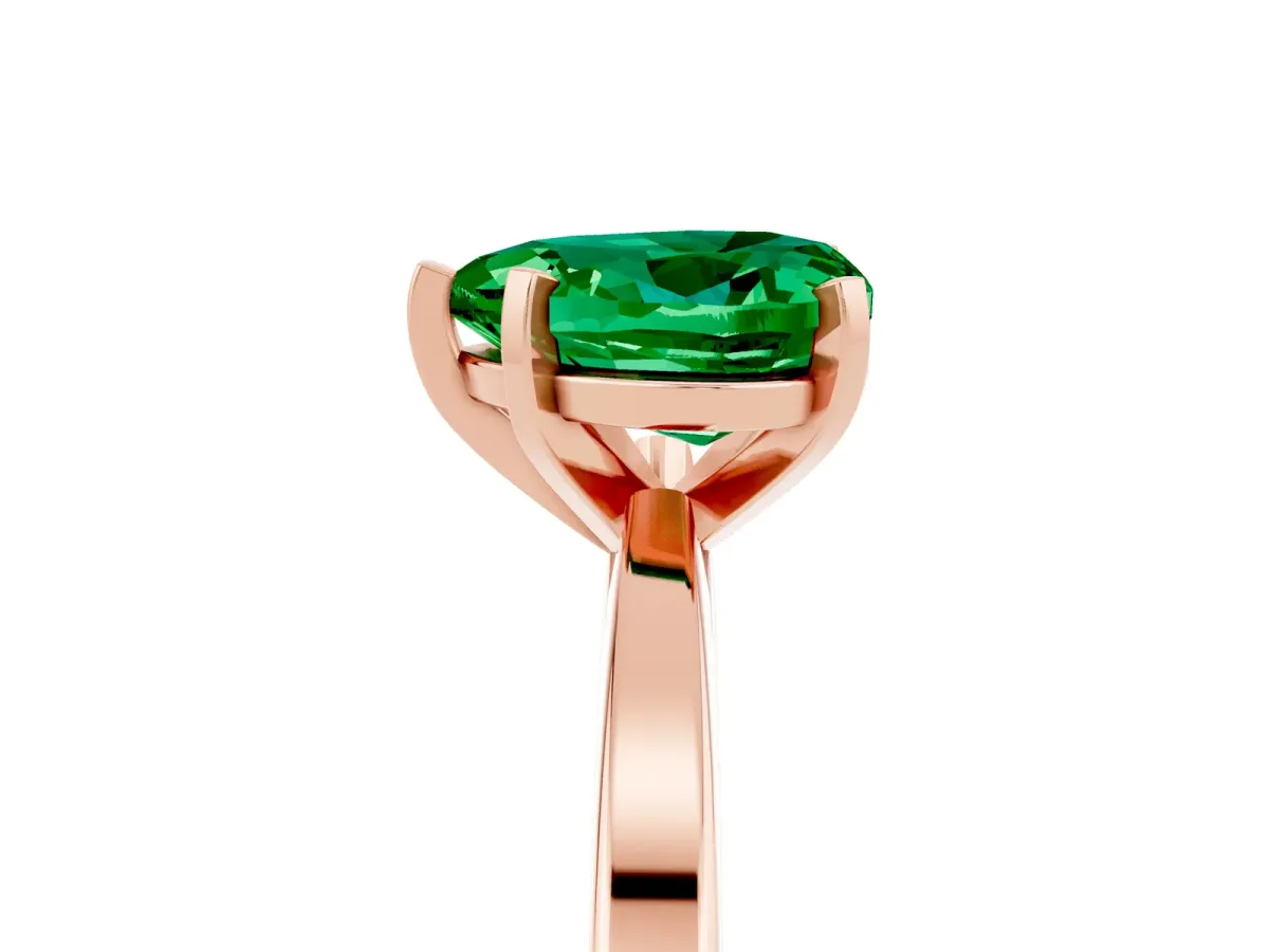 Heart Cut Emerald Solitaire Engagement Ring with Classic Band and Four-Prong Setting Rose gold