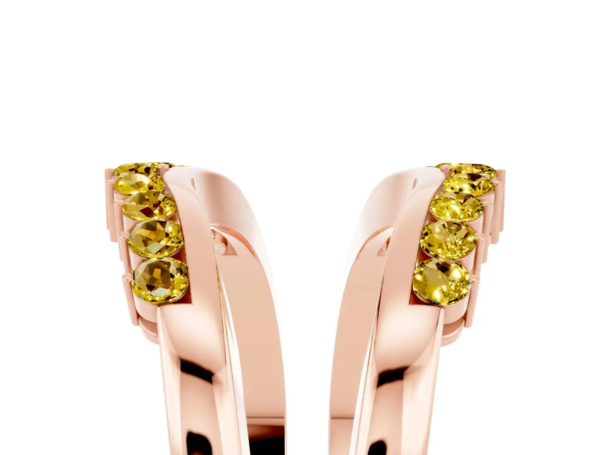 Round Yellow Sapphire Chevron Contour Band with Prong Setting Rose gold