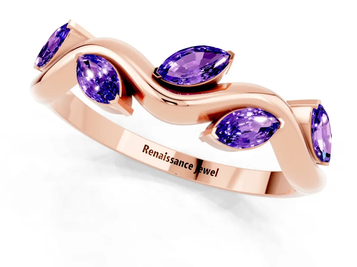 Marquise Tanzanite Twisted Band with Prong Setting Rose gold