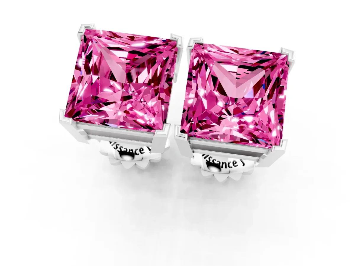 Princess Cut Pink Sapphire Stud Earrings Platinum