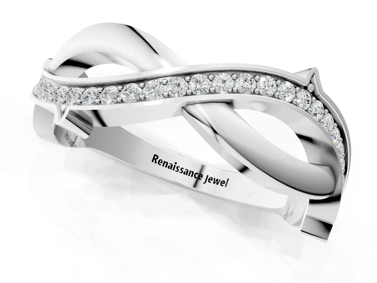 Pavé Round Diamond Twist Band with Channel Setting Platinum