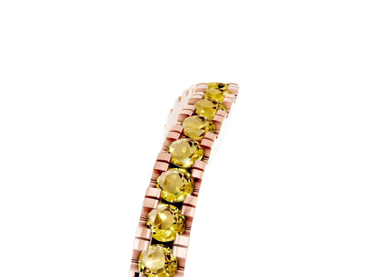 Round Yellow Sapphire Pavé Curved Band with Shared Prong Setting Rose gold