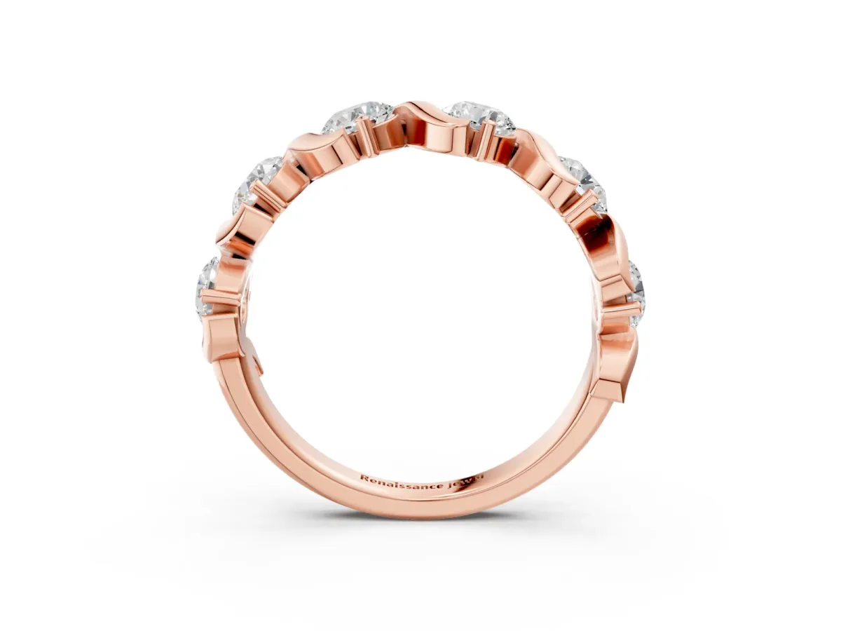 Round Diamond Half Eternity Band with Wave Prong Setting Rose gold