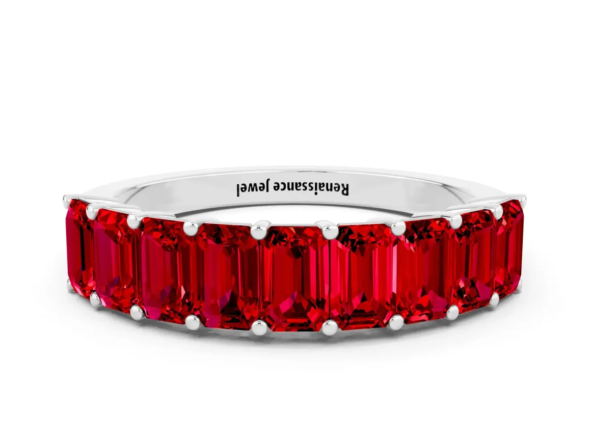 Emerald Cut Ruby Prong-Set Eternity Band White gold