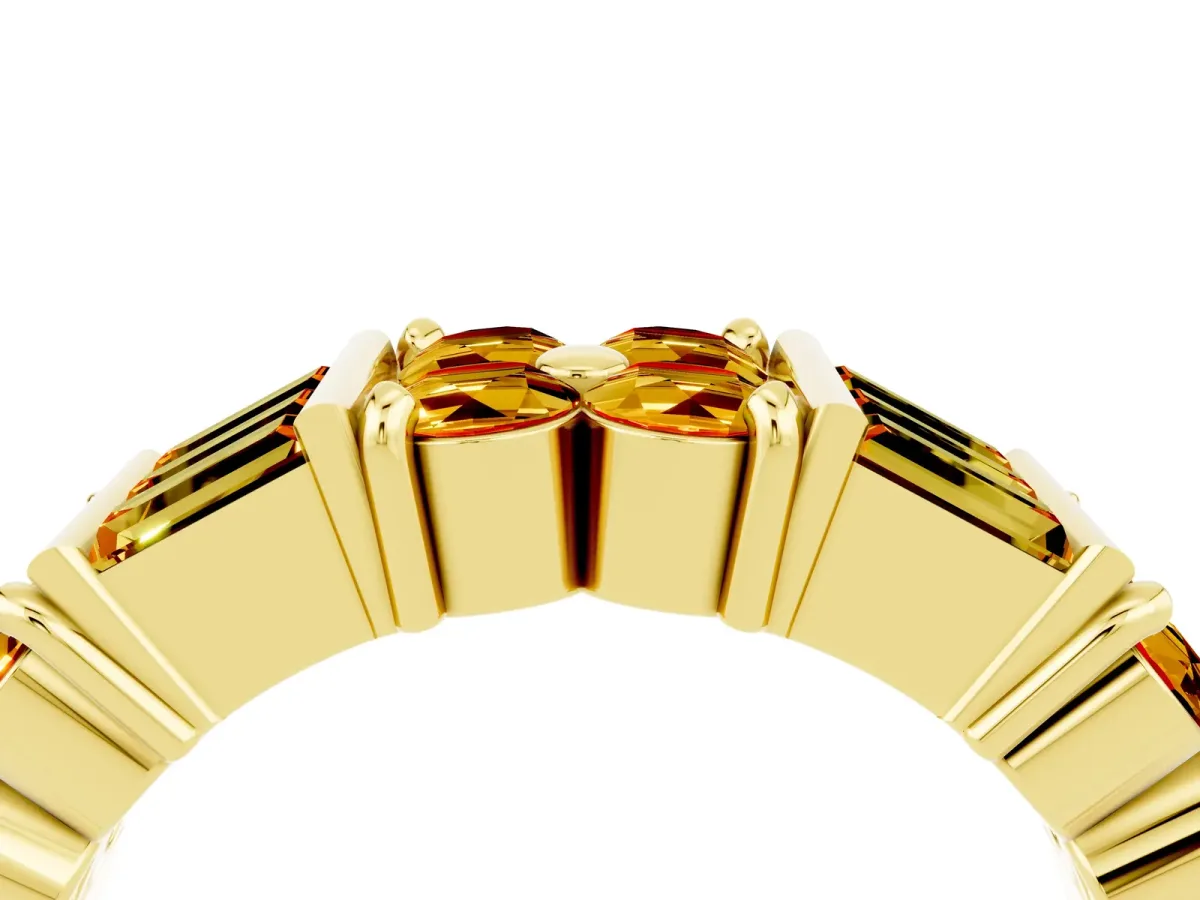 Channel Set Round and Baguette Citrine Anniversary Band with Prong Setting Yellow gold