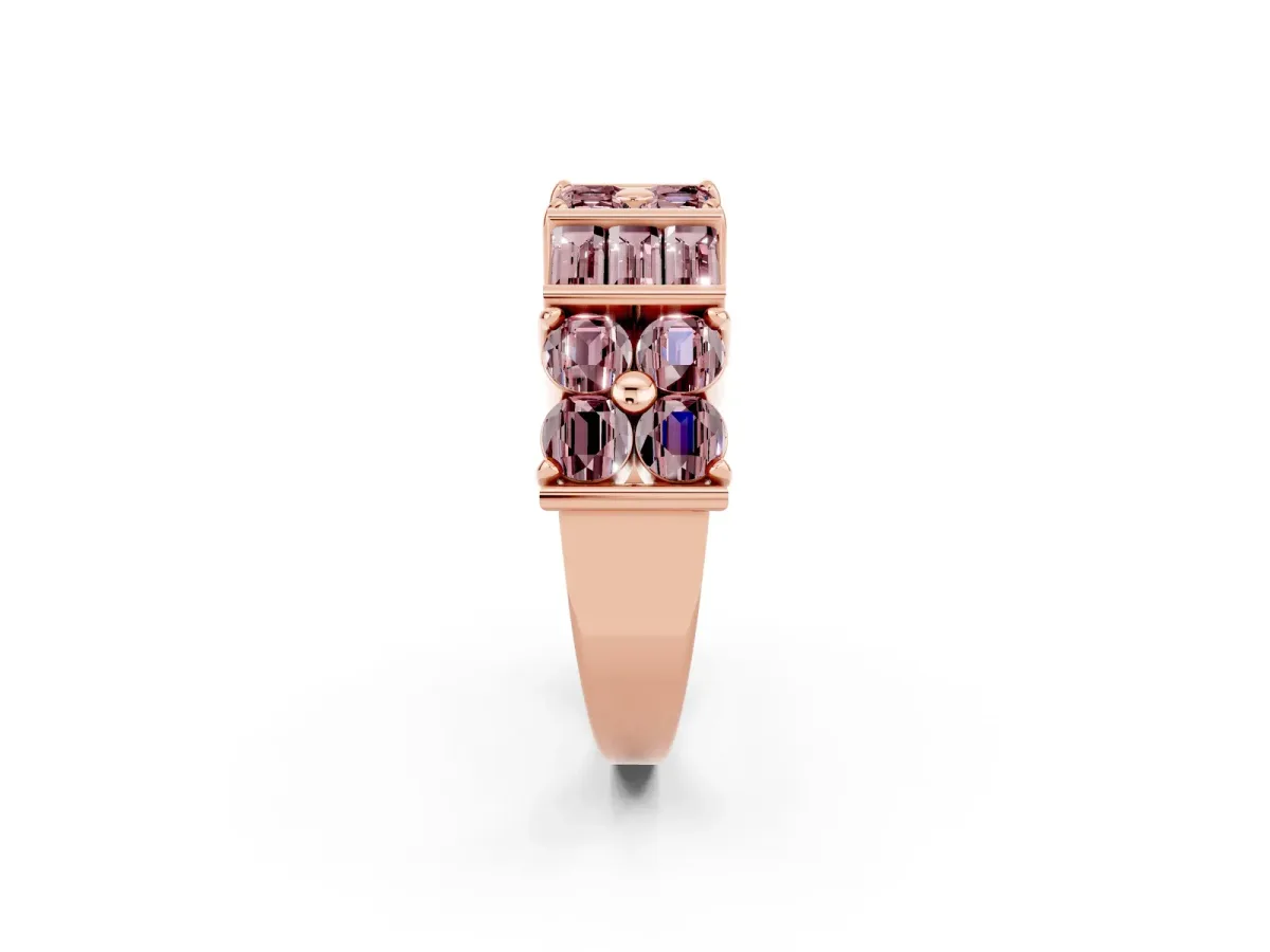 Channel Set Round and Baguette Morganite Anniversary Band with Prong Setting Rose gold