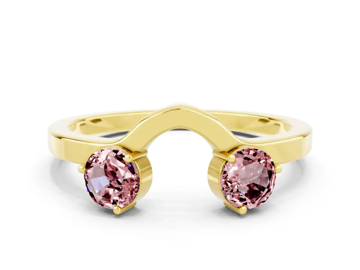 Dual Round Morganite Open Band Ring with Prong Setting Yellow gold