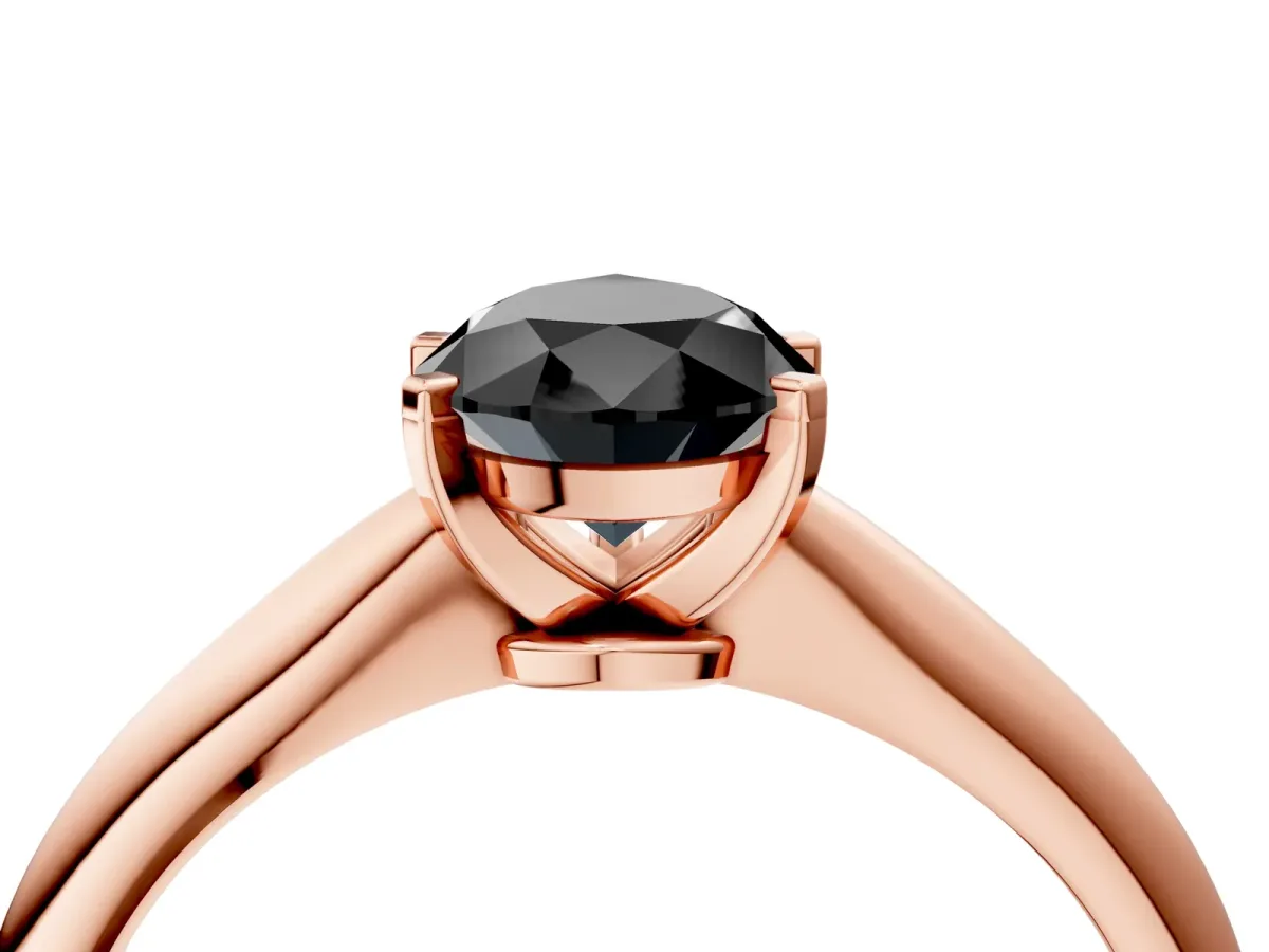 Fancy Black Pear Cut Diamond Solitaire Engagement Ring with Classic Band and Four-Prong Setting Rose gold