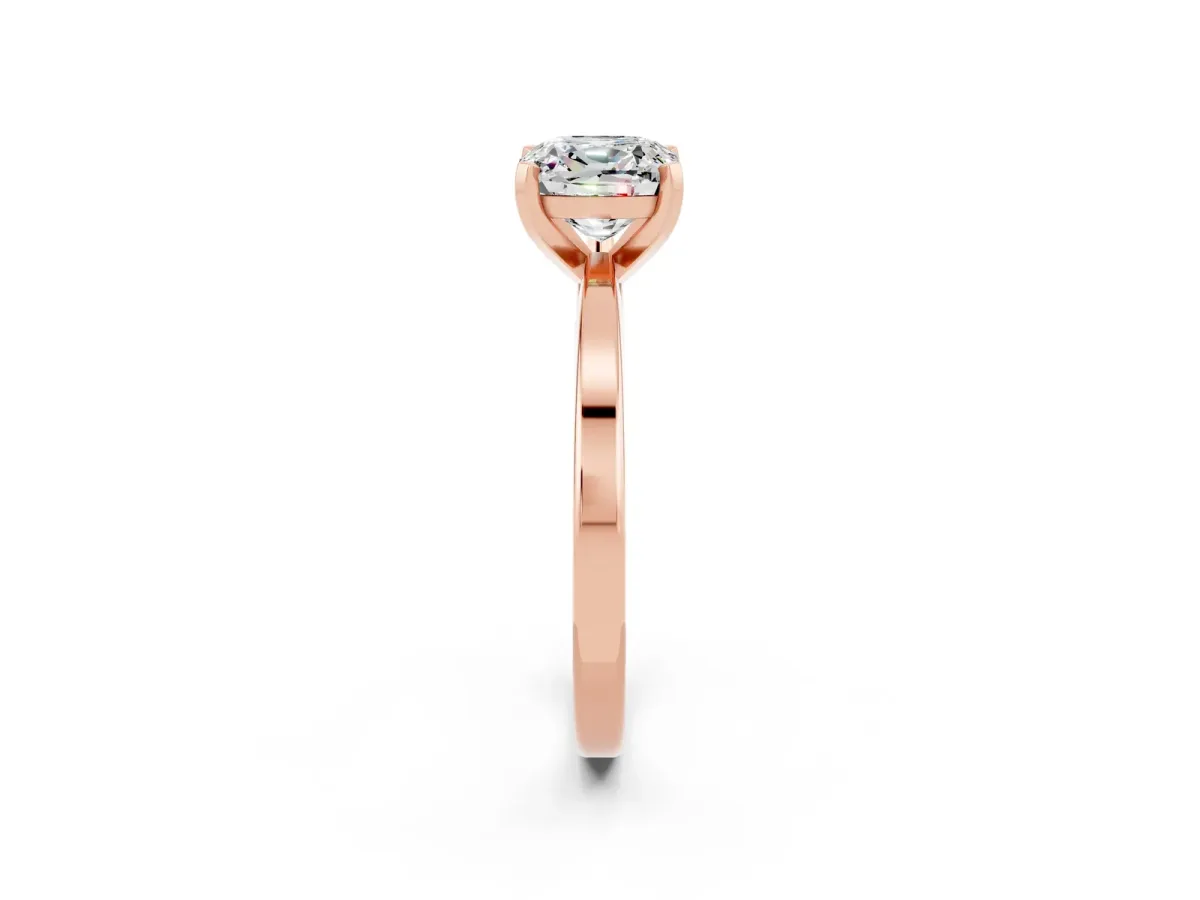 Cushion Cut Moissanite Solitaire Engagement Ring with Classic Band and Four-Prong Setting Rose gold