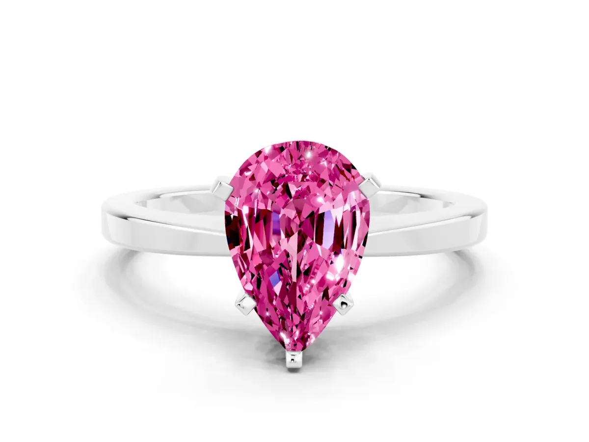 Pear Cut Pink Sapphire Solitaire Engagement Ring with Classic Band and Four-Prong Setting Platinum