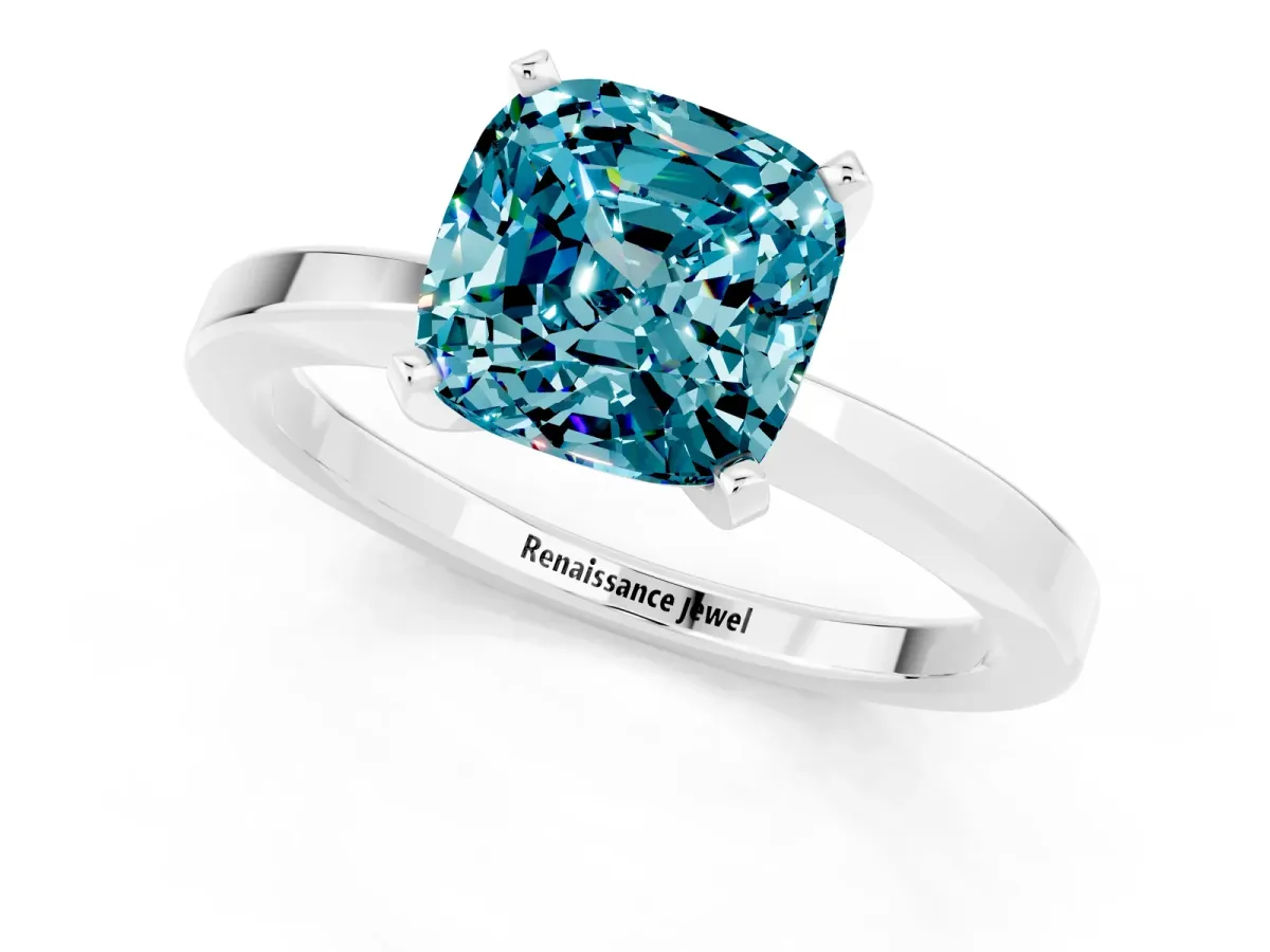 Cushion Cut Blue Topaz Solitaire Engagement Ring with Classic Band and Four-Prong Setting Silver