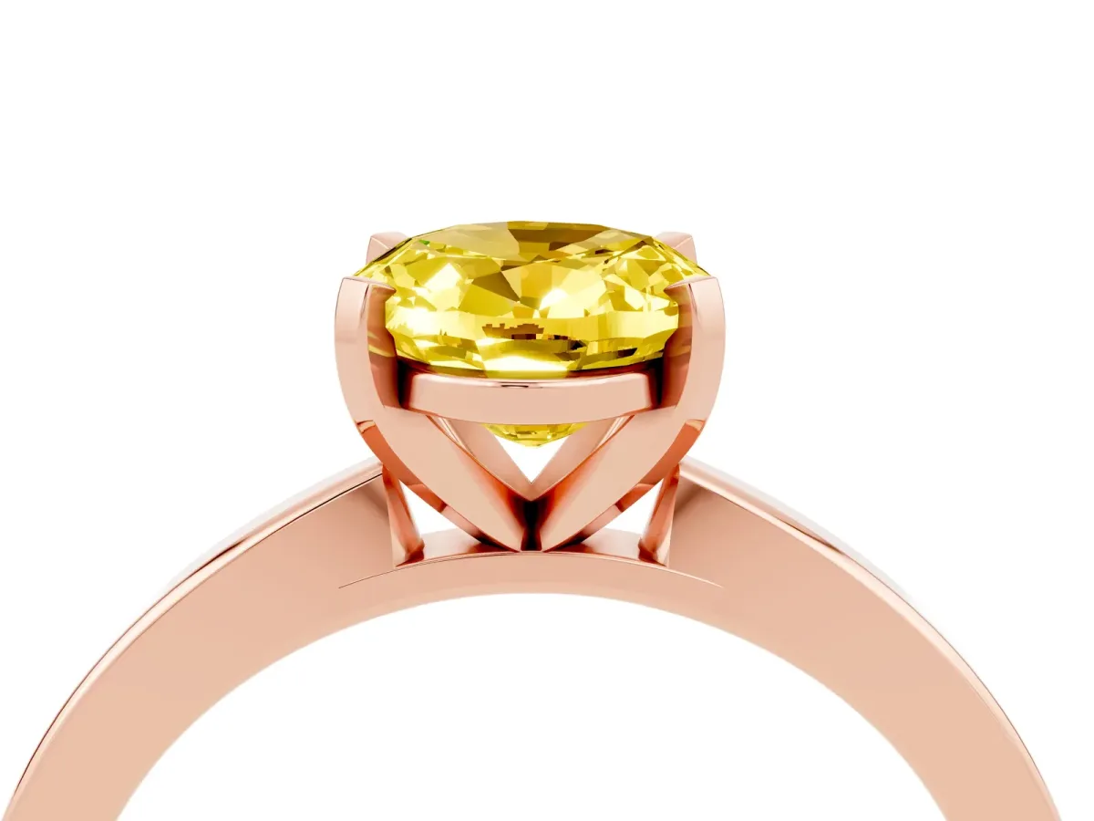 Oval Cut Yellow Sapphire Solitaire Engagement Ring with Classic Band and Four-Prong Setting Rose gold