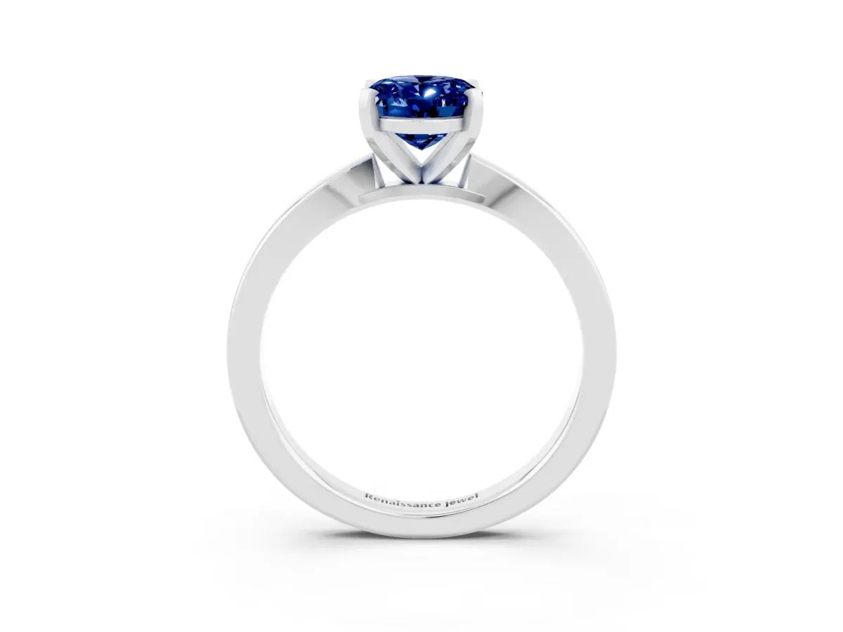 Oval Cut Blue Sapphire Solitaire Engagement Ring with Classic Band and Four-Prong Setting Platinum