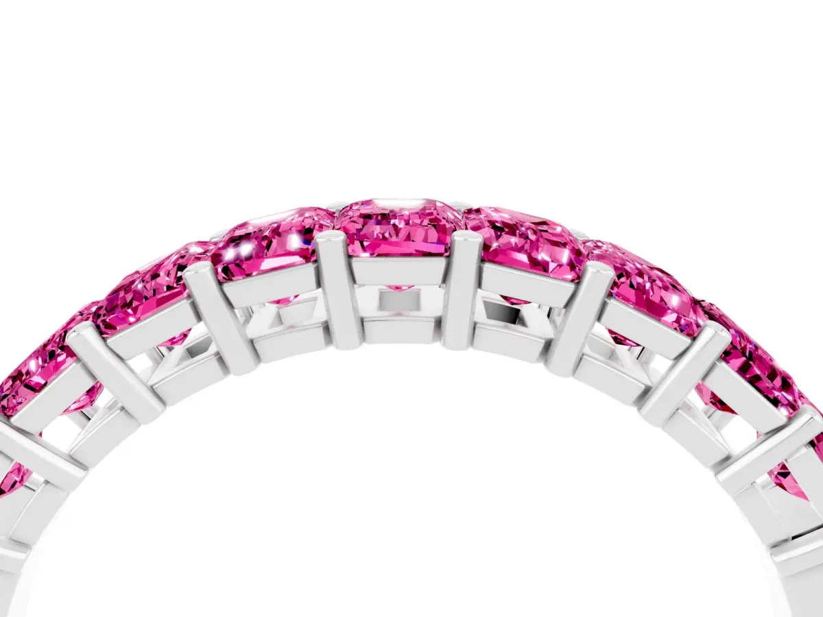 Emerald Cut Pink Sapphire Prong-Set Eternity Band Platinum