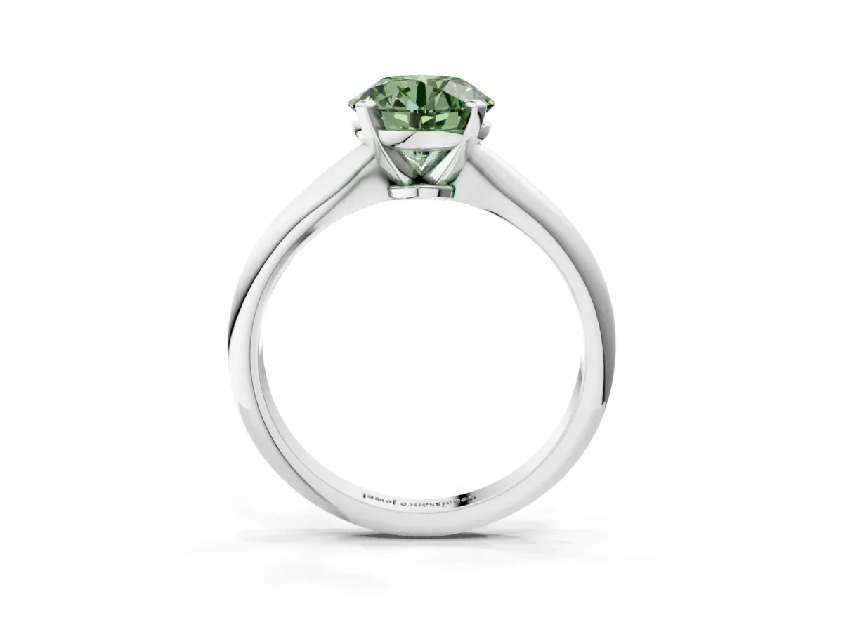 Fancy Green Round Cut Diamond Solitaire Engagement Ring with Classic Band and Four-Prong Setting Silver