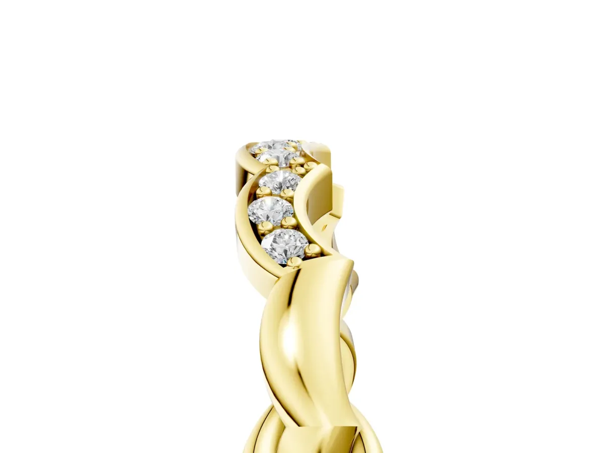 Scalloped Diamond Curved Band with Round Brilliant Stones and Shared Prong Setting Yellow gold