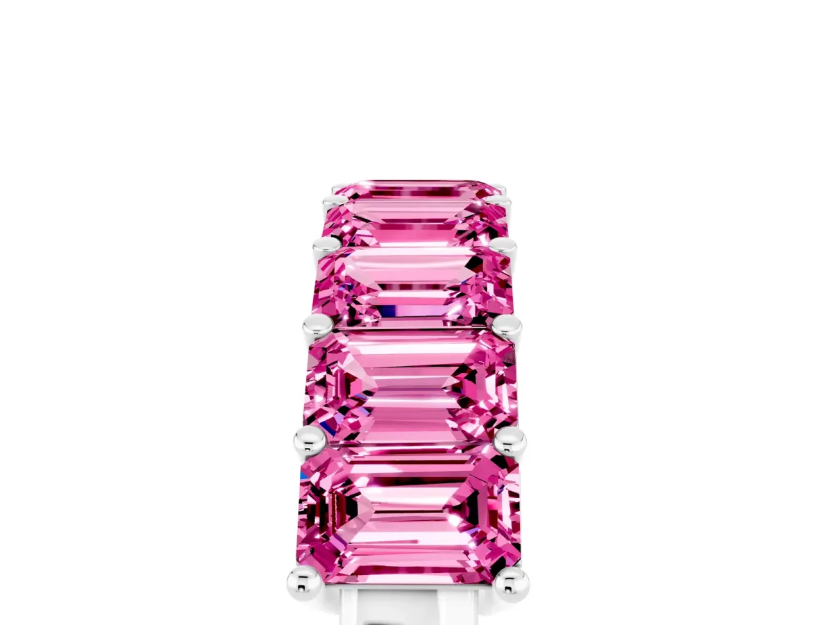 Emerald Cut Pink Sapphire Prong-Set Eternity Band Platinum
