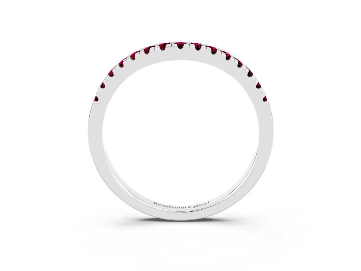 Garnet Pavé Curved Wedding Band Silver