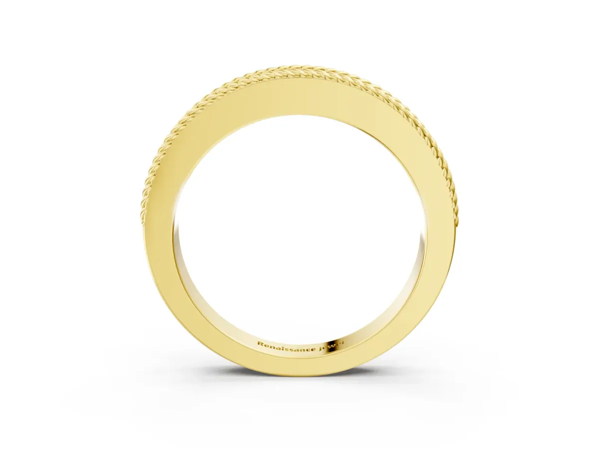 Channel Set Round Diamond Milgrain Edge Band Yellow gold