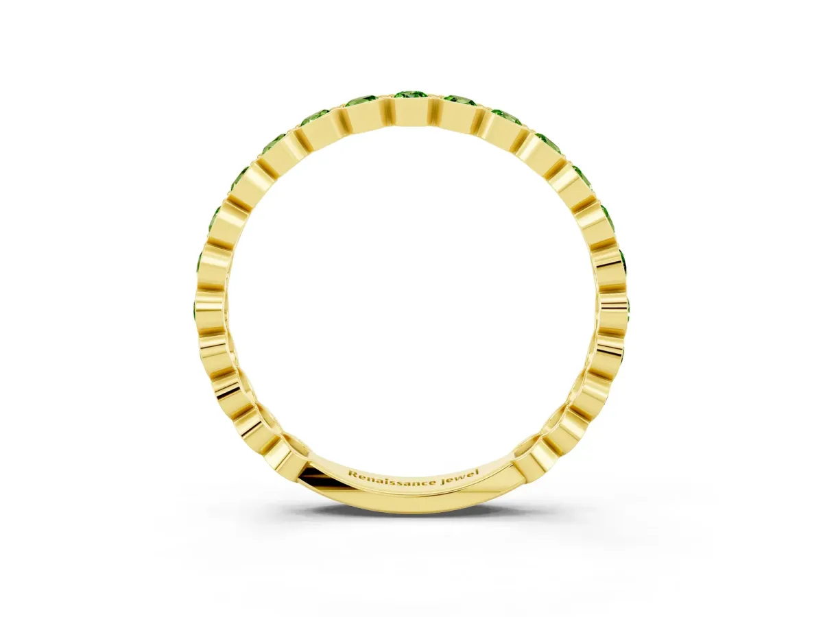 Round Peridot Bezel Set Eternity Band Yellow gold