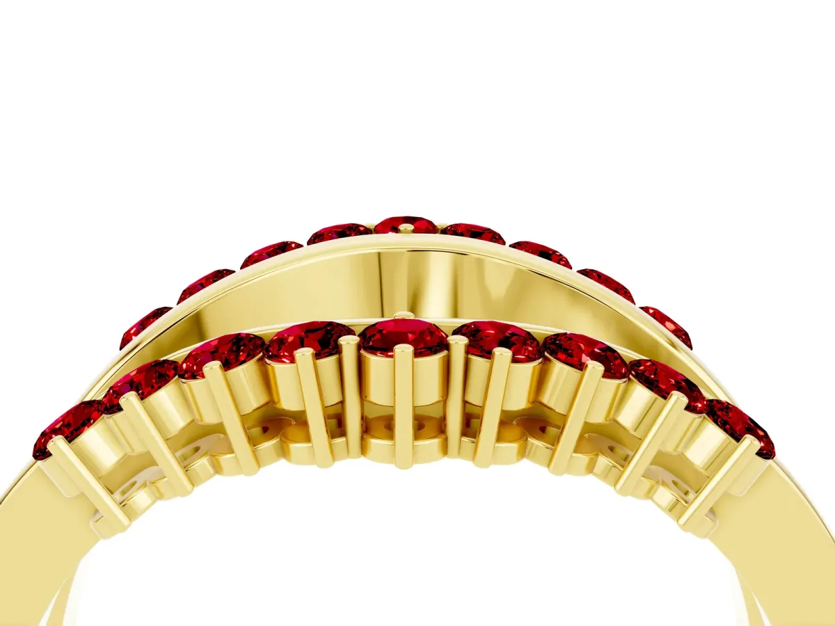 Round Ruby Chevron Contour Band with Prong Setting Yellow gold
